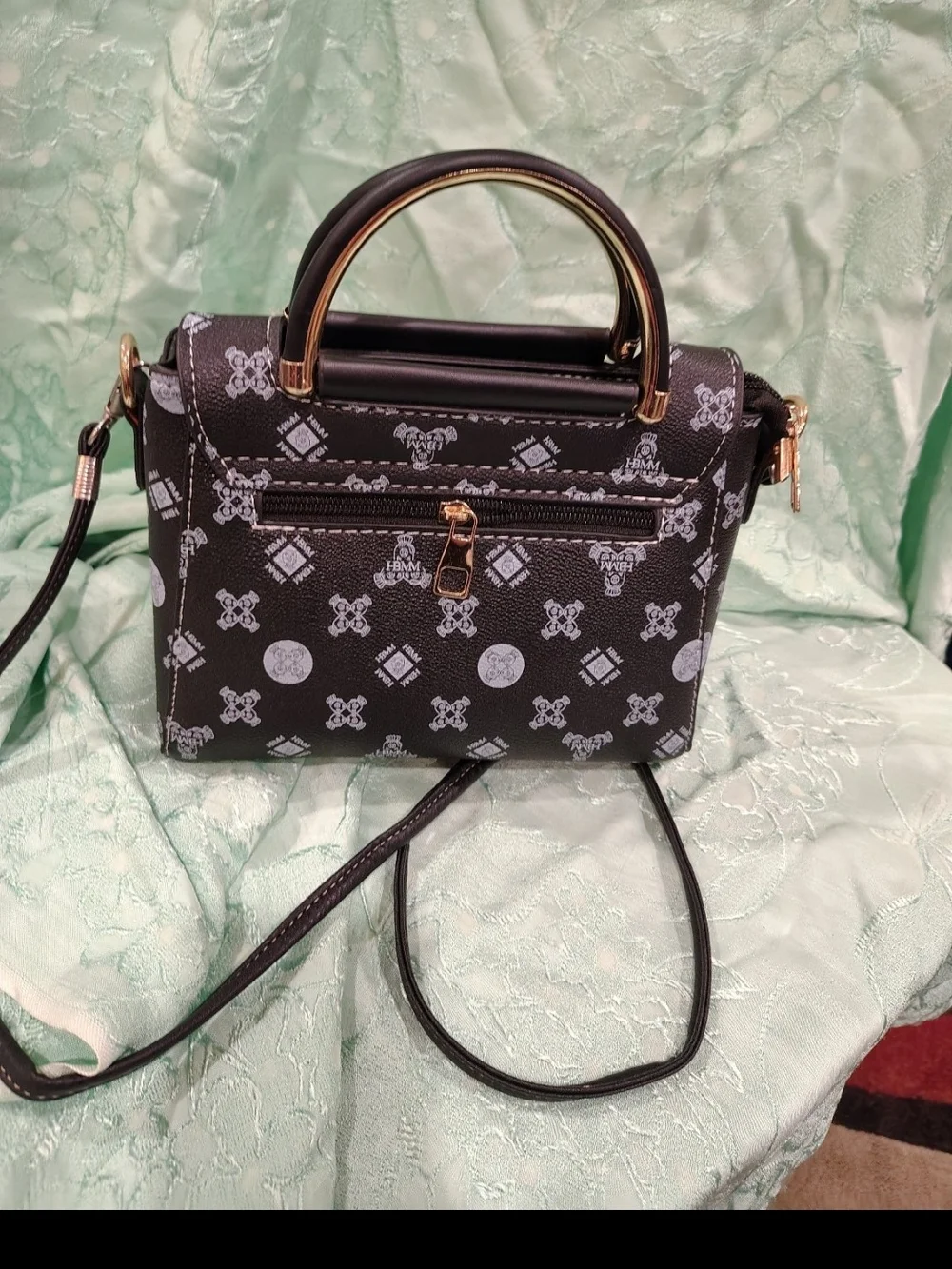 Black Heart Emblem Mini Satchel Handbag